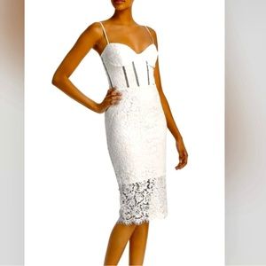 BARDOT Brielle White Lace Corset Midi Dress, size 10